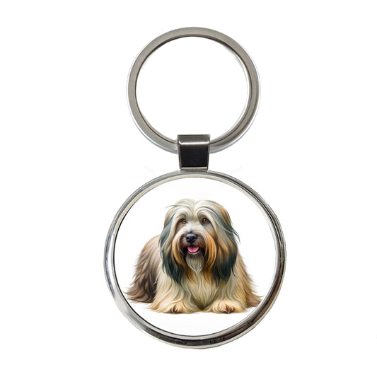 Briard Dog Illustration Round Metal Keychain