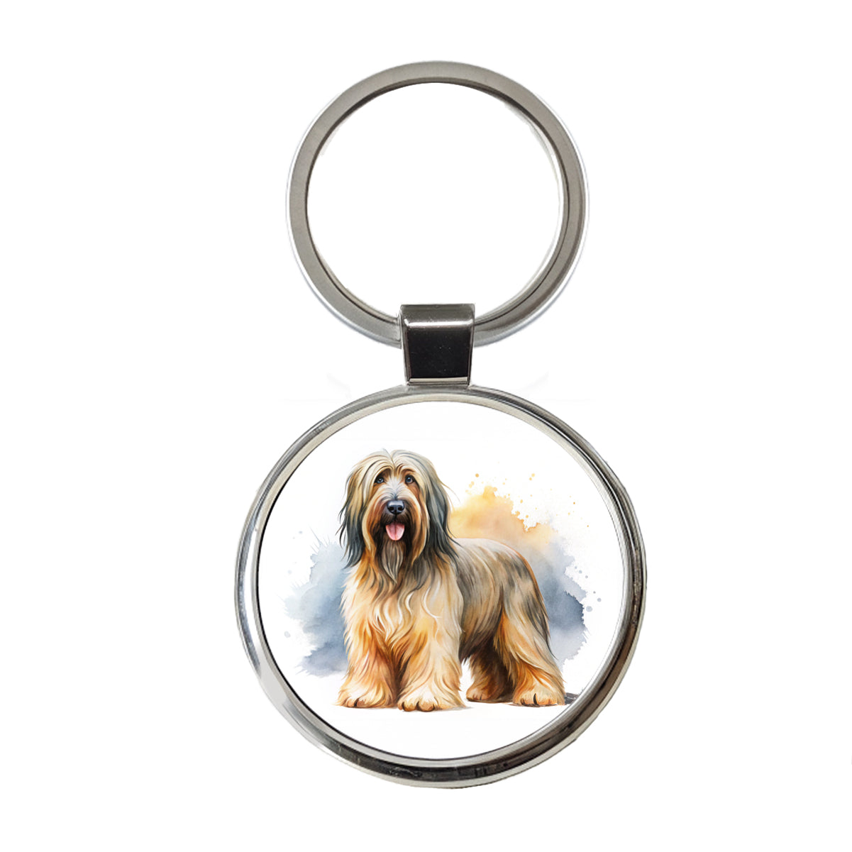 Briard Dog Watercolor Style Round Metal Keychain