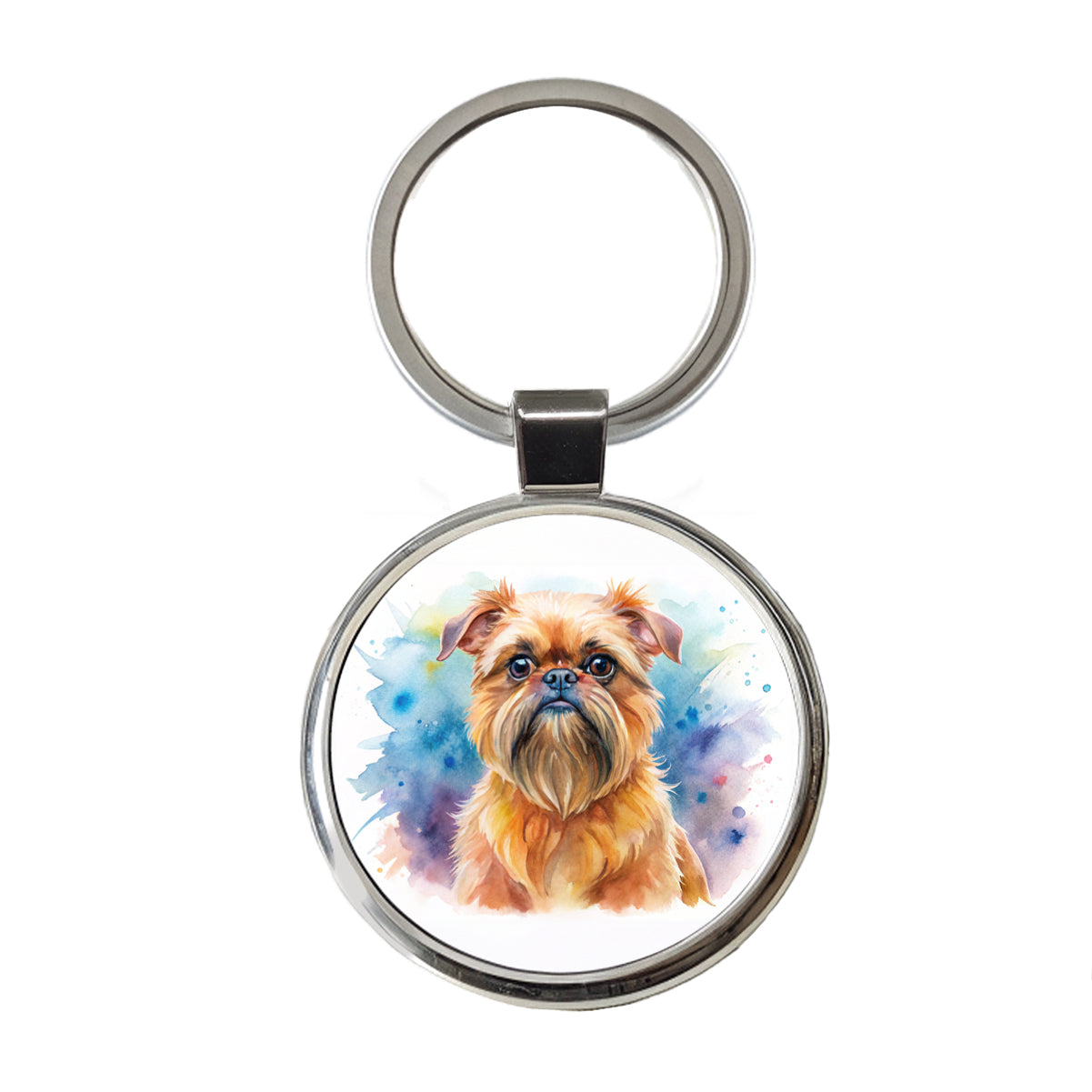 Brussels Griffon Dog Watercolor Style Round Metal Keychain