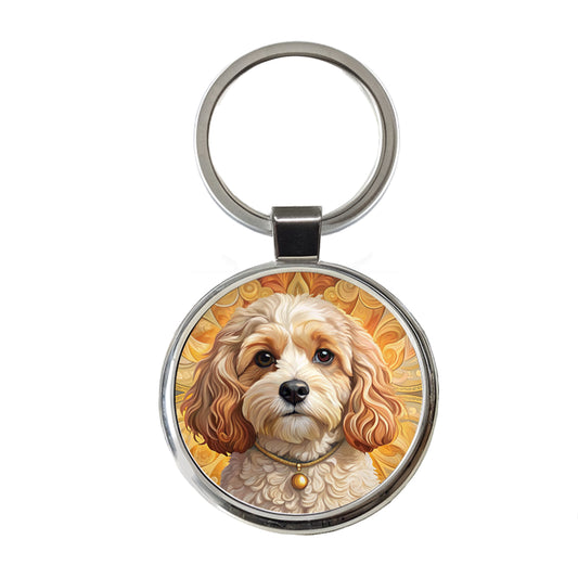 Cavachon Dog Art Nouveau Round Metal Keychain