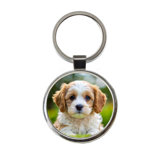 Cavachon Dog Puppy Photo Round Metal Keychain