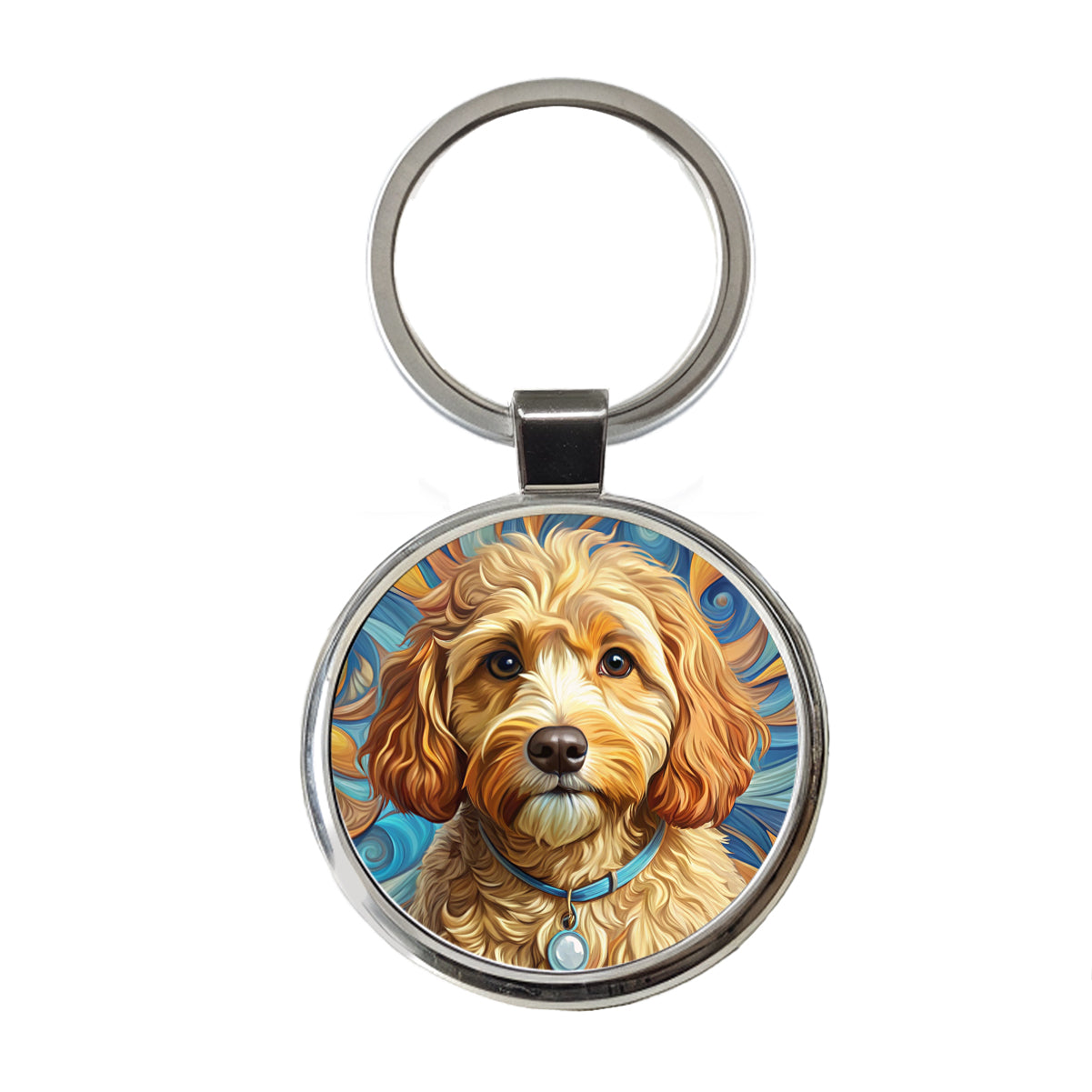 Cavapoo Dog Art Nouveau Round Metal Keychain