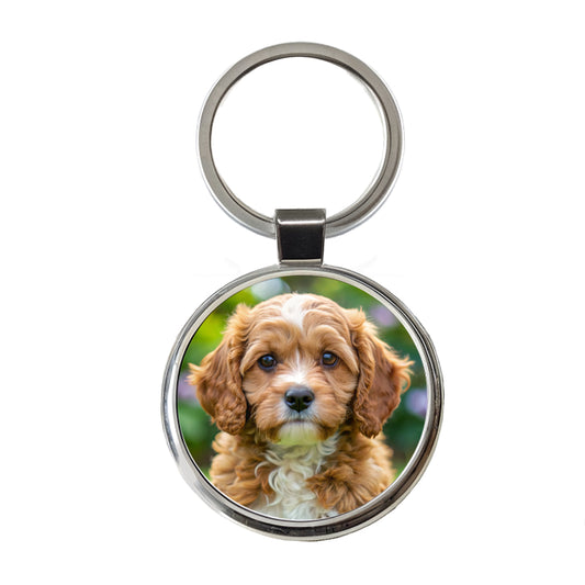 Cavapoo Dog Puppy Photo Round Metal Keychain