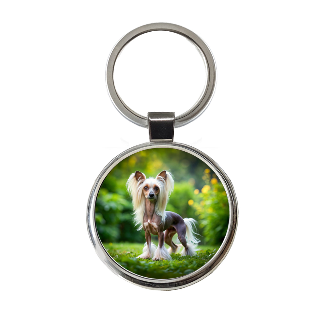 Chinese Crested Dog Photo Round Metal Keychain