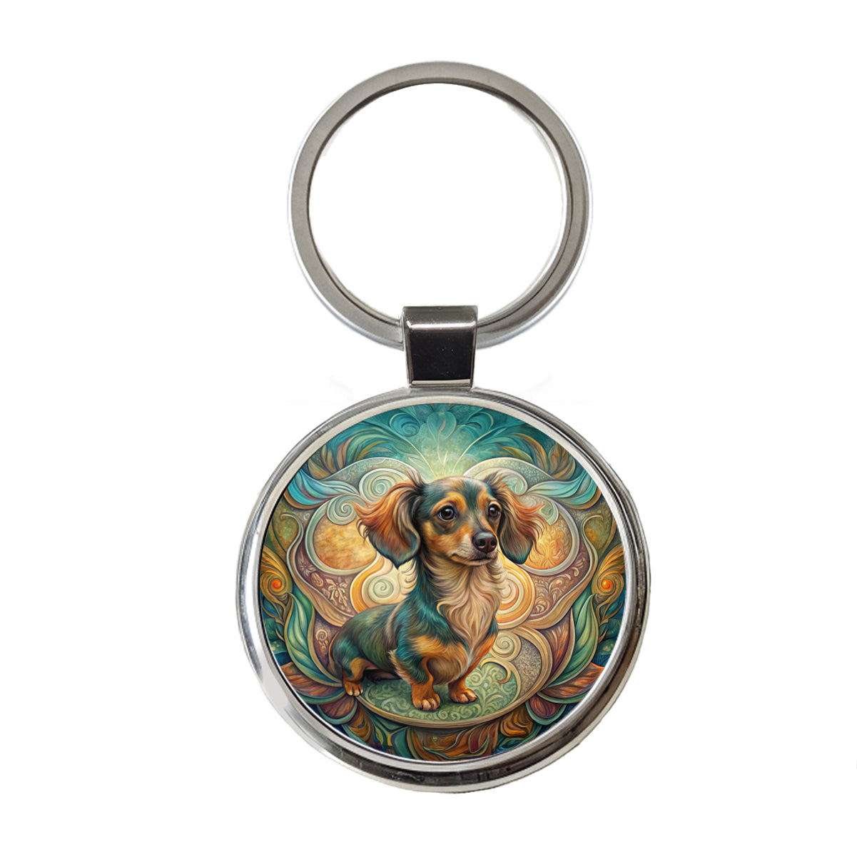 Chiweenie Dog Art Nouveau Round Metal Keychain