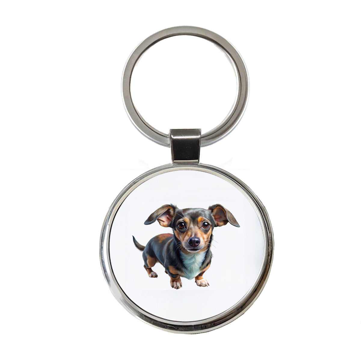 Chiweenie Dog Illustration Round Metal Keychain