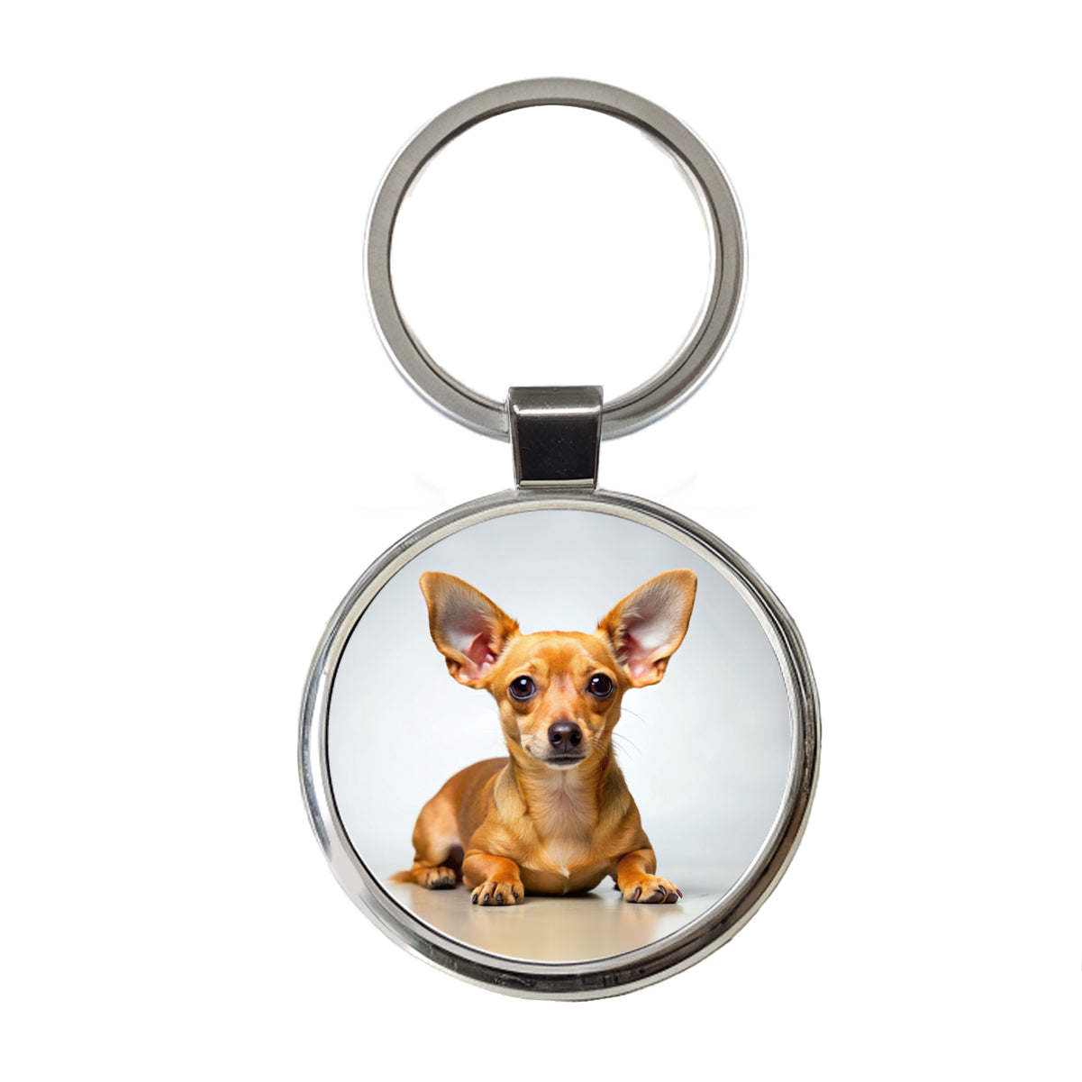 Chiweenie Dog Photo Round Metal Keychain