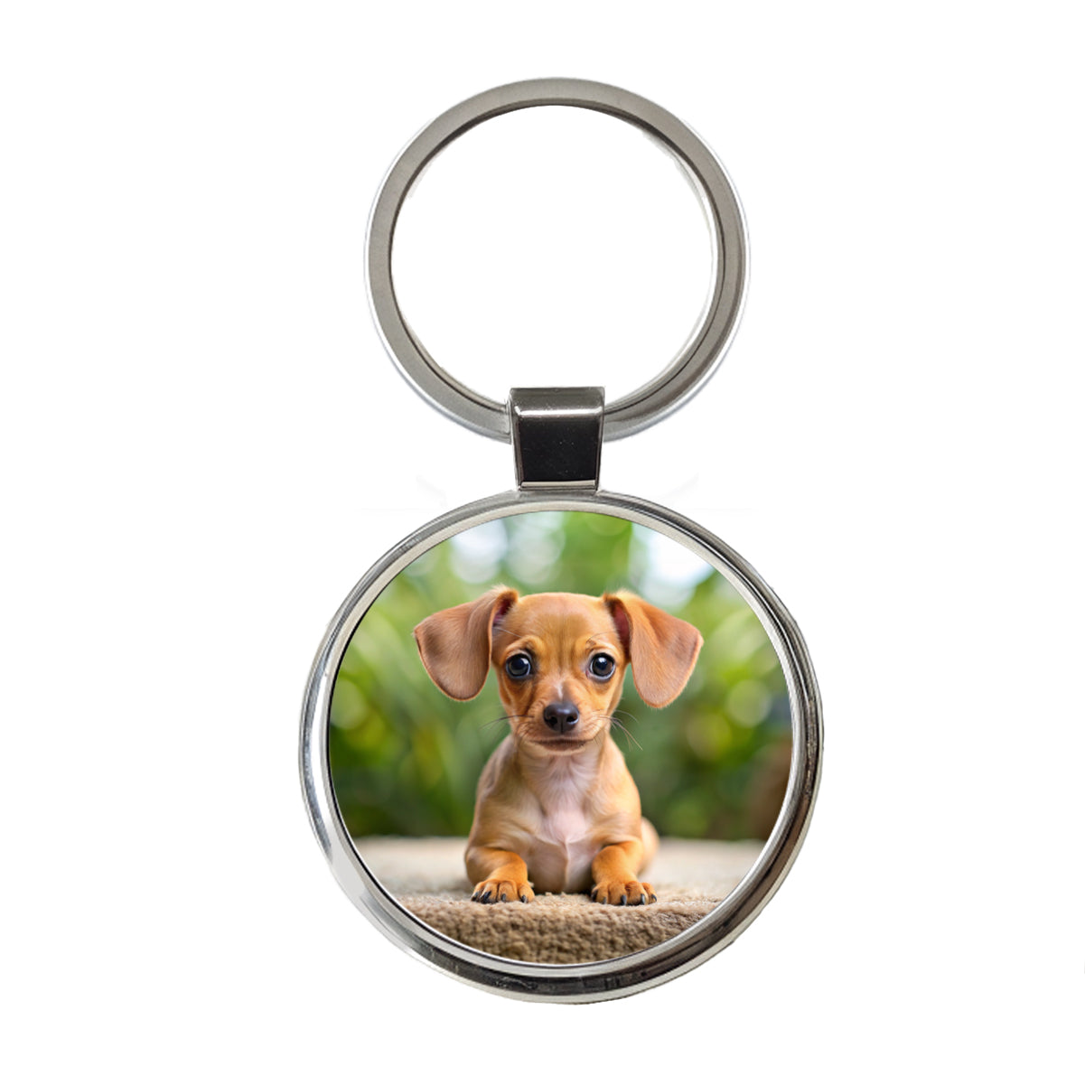 Chiweenie Dog Puppy Photo Round Metal Keychain