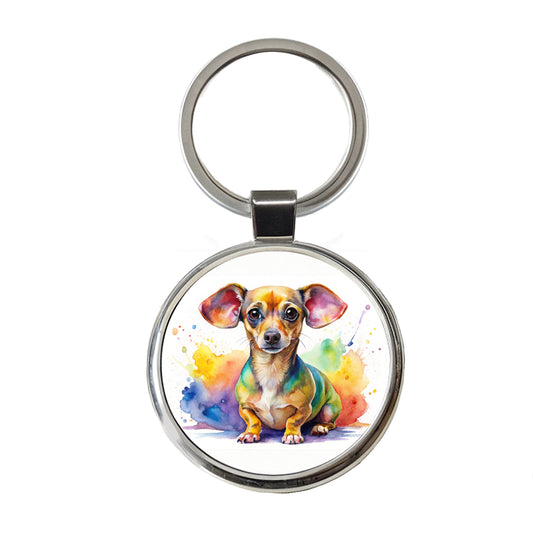 Chiweenie Dog Watercolor Style Round Metal Keychain