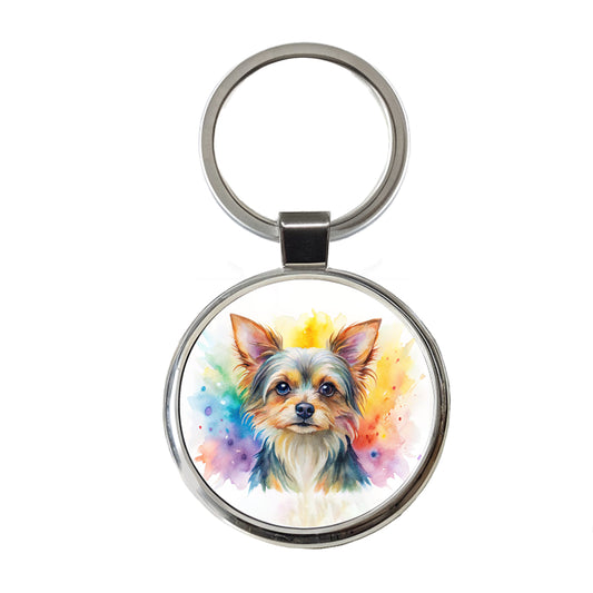 Chorkie Dog Watercolor Style Round Metal Keychain