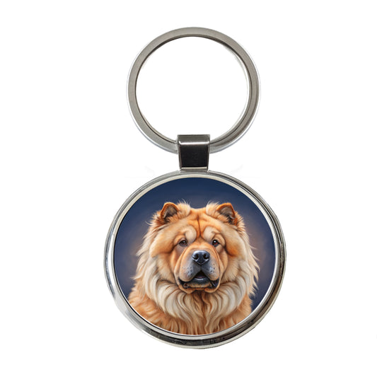 Chow Chow Dog Illustration Round Metal Keychain