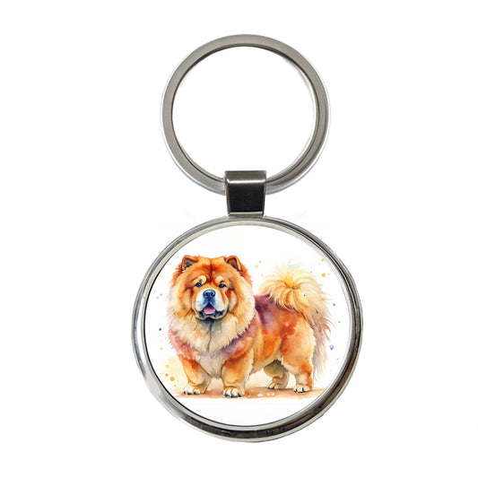 Chow Chow Dog Watercolor Style Round Metal Keychain