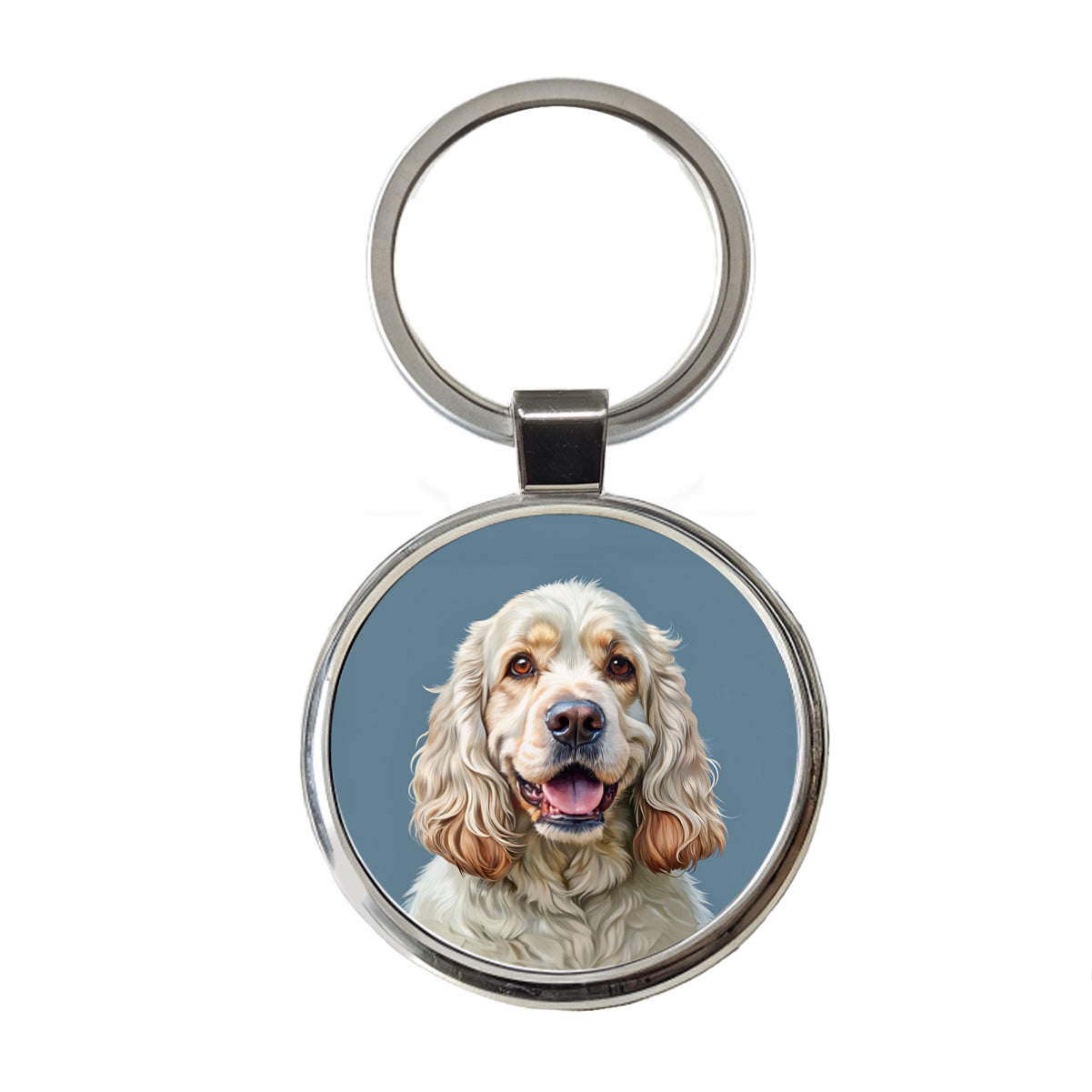 Clumber Spaniel Dog Illustration Round Metal Keychain