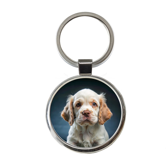 Clumber Spaniel Dog Puppy Photo Round Metal Keychain