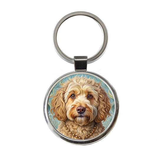 Cockapoo Dog Art Nouveau Round Metal Keychain