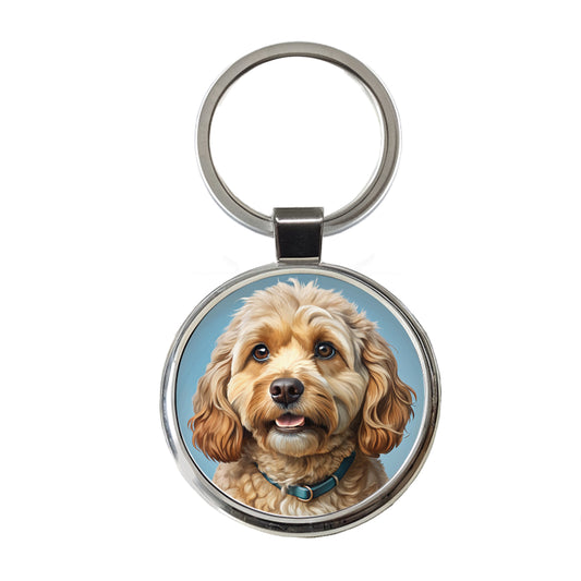 Cockapoo Dog Illustration Round Metal Keychain