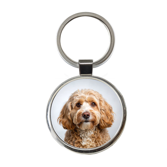 Cockapoo Dog Photo Round Metal Keychain