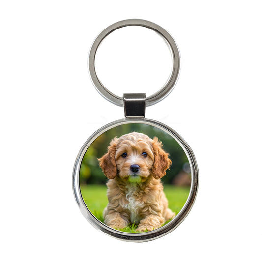 Cockapoo Dog Puppy Photo Round Metal Keychain