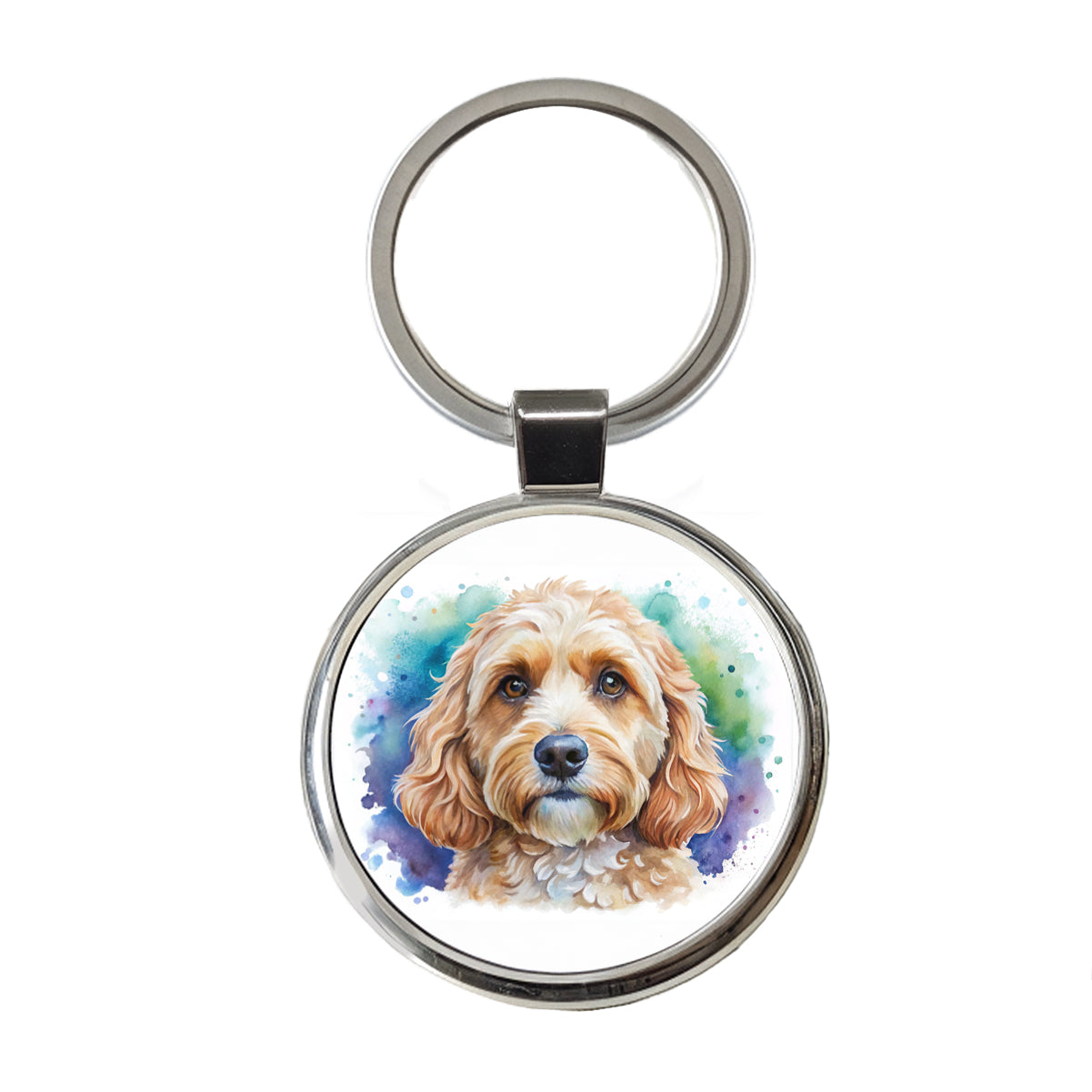 Cockapoo Dog Watercolor Style Round Metal Keychain