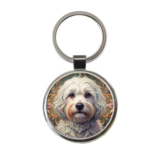 Coton De Tulear Dog Art Nouveau Round Metal Keychain