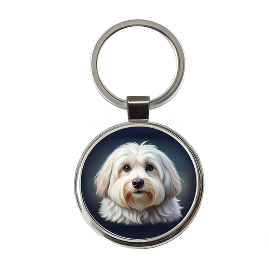 Coton De Tulear Dog Illustration Round Metal Keychain
