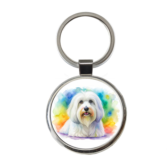 Coton De Tulear Dog Watercolor Style Round Metal Keychain