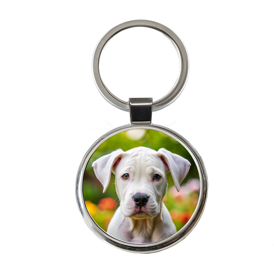Dogo Argentino Dog Puppy Photo Round Metal Keychain