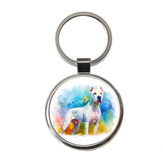Dogo Argentino Dog Watercolor Style Round Metal Keychain