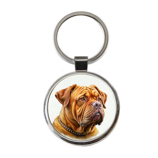 Dogues De Bordeaux Dog Illustration Round Metal Keychain