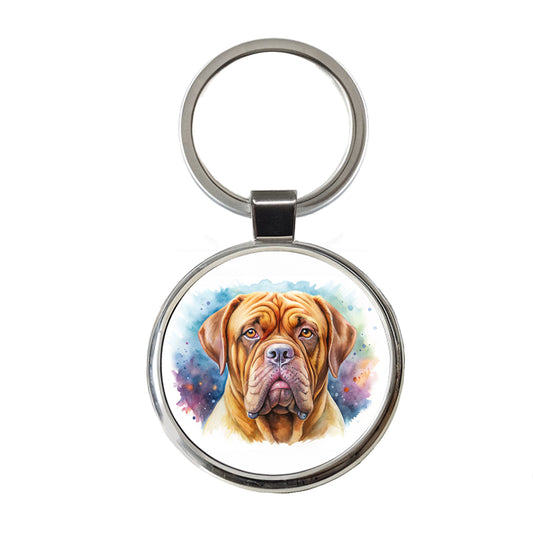 Dogues De Bordeaux Dog Watercolor Style Round Metal Keychain