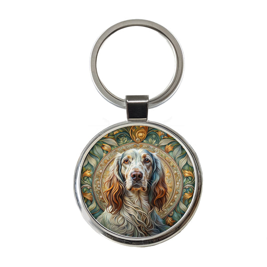 English Setter Dog Art Nouveau Round Metal Keychain