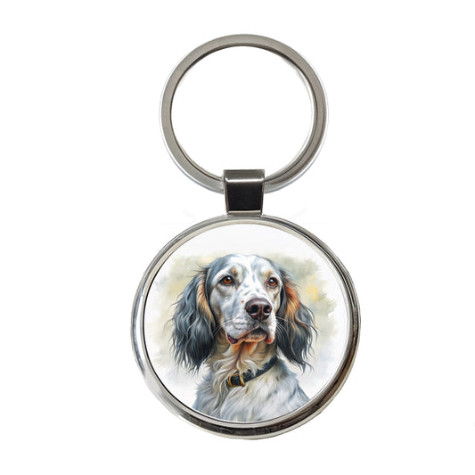 English Setter Dog Illustration Round Metal Keychain