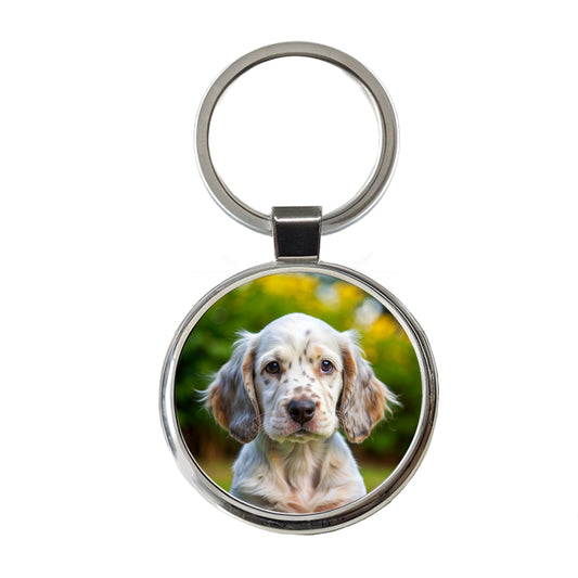 English Setter Dog Puppy Photo Round Metal Keychain