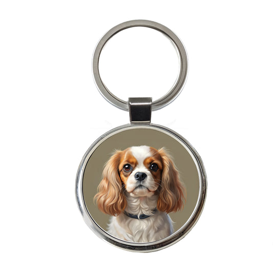 English Toy Spaniel Dog Illustration Round Metal Keychain