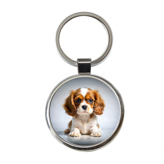 English Toy Spaniel Dog Puppy Photo Round Metal Keychain
