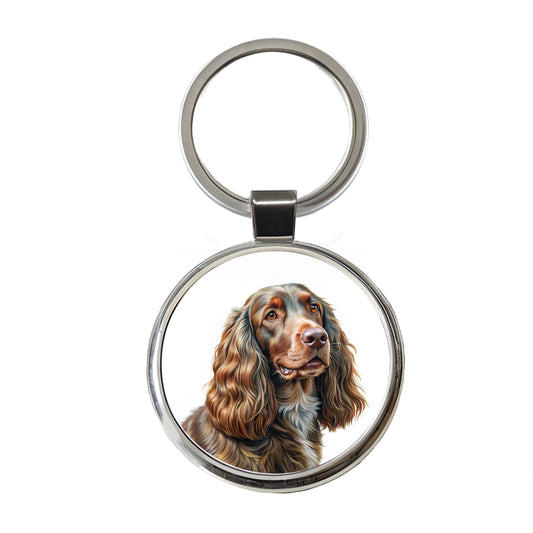 Field Spaniel Dog Illustration Round Metal Keychain