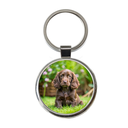 Field Spaniel Dog Puppy Photo Round Metal Keychain