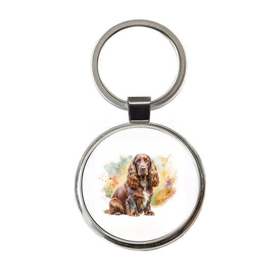 Field Spaniel Dog Watercolor Style Round Metal Keychain