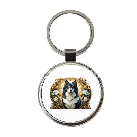 Finnish Lapphund Dog Art Nouveau Round Metal Keychain