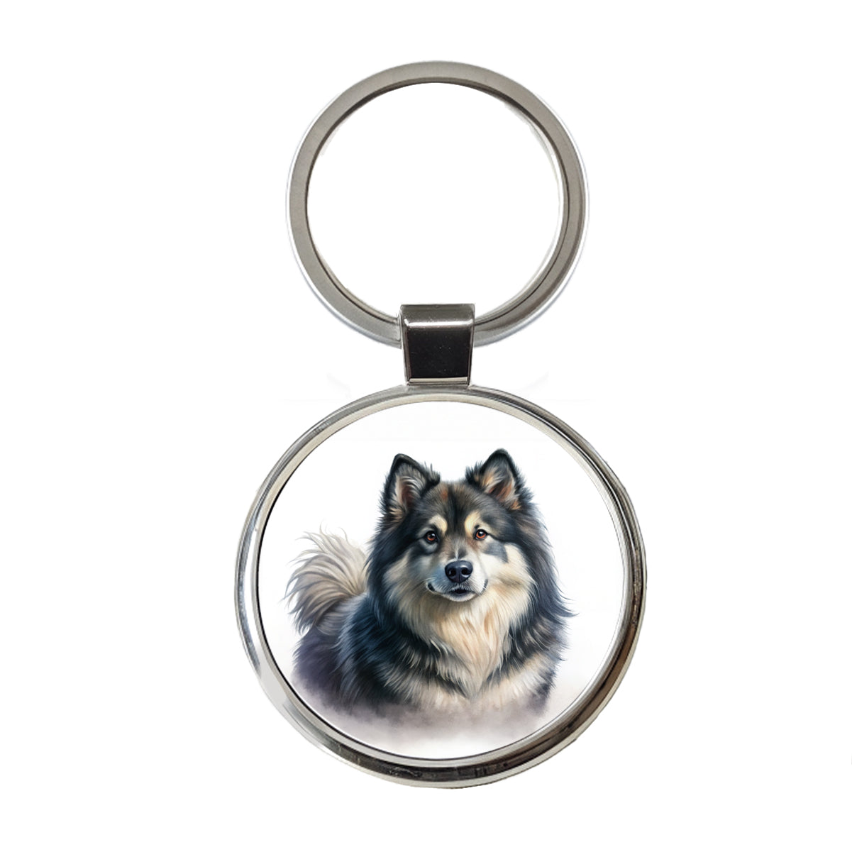 Finnish Lapphund Dog Illustration Round Metal Keychain