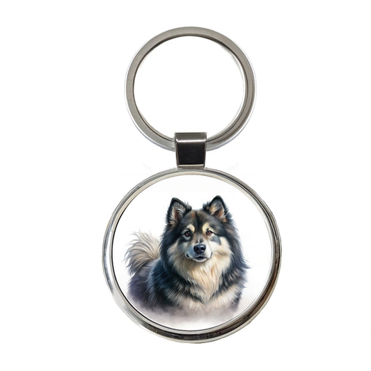 Finnish Lapphund Dog Illustration Round Metal Keychain