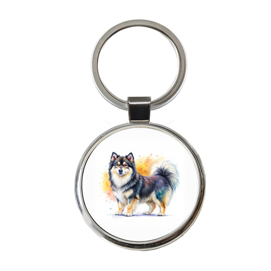Finnish Lapphund Dog Watercolor Style Round Metal Keychain