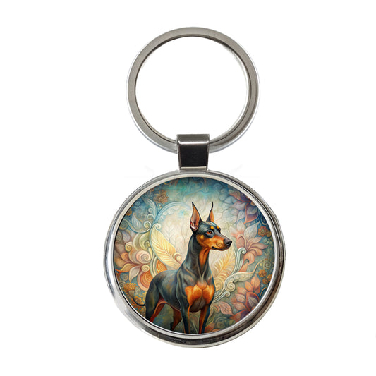 German Pinscher Dog Art Nouveau Round Metal Keychain