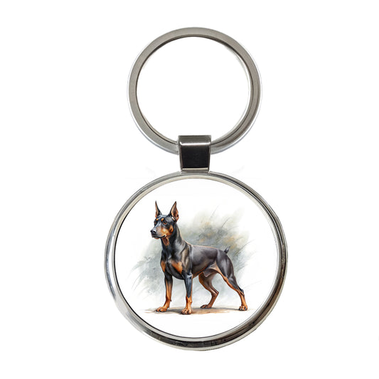 German Pinscher Dog Illustration Round Metal Keychain