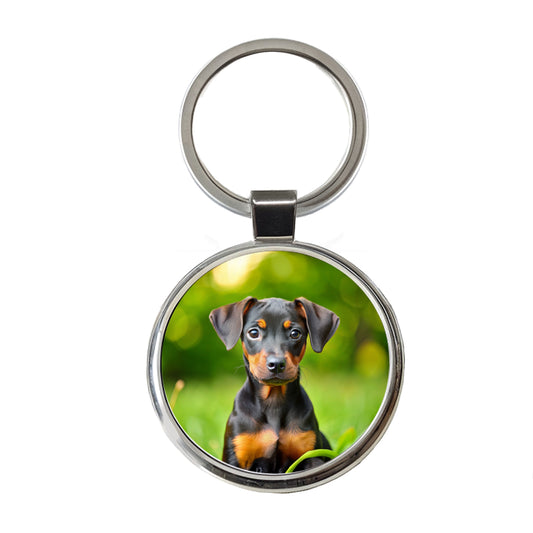 German Pinscher Dog Puppy Photo Round Metal Keychain