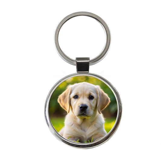 Goldador Dog Puppy Photo Round Metal Keychain