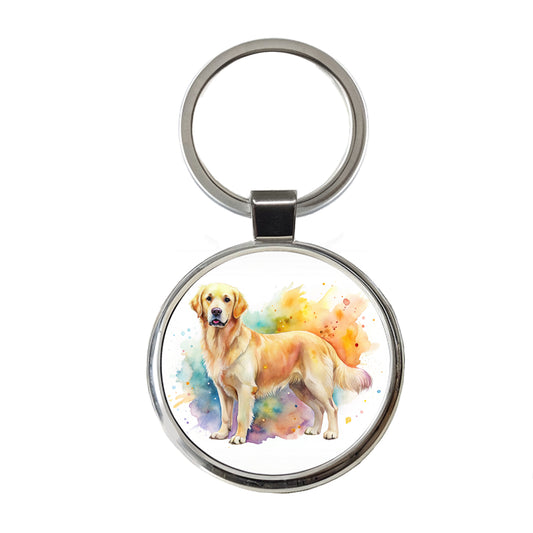 Goldador Dog Watercolor Style Round Metal Keychain