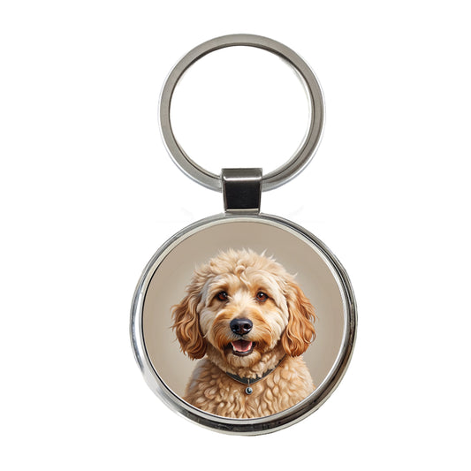 Goldendoodle Dog Illustration Round Metal Keychain