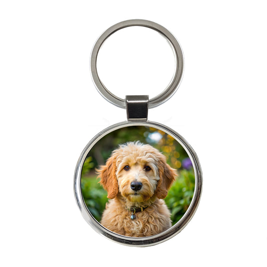Goldendoodle Dog Photo Round Metal Keychain