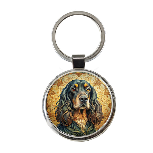 Gordon Setter Dog Art Nouveau Round Metal Keychain